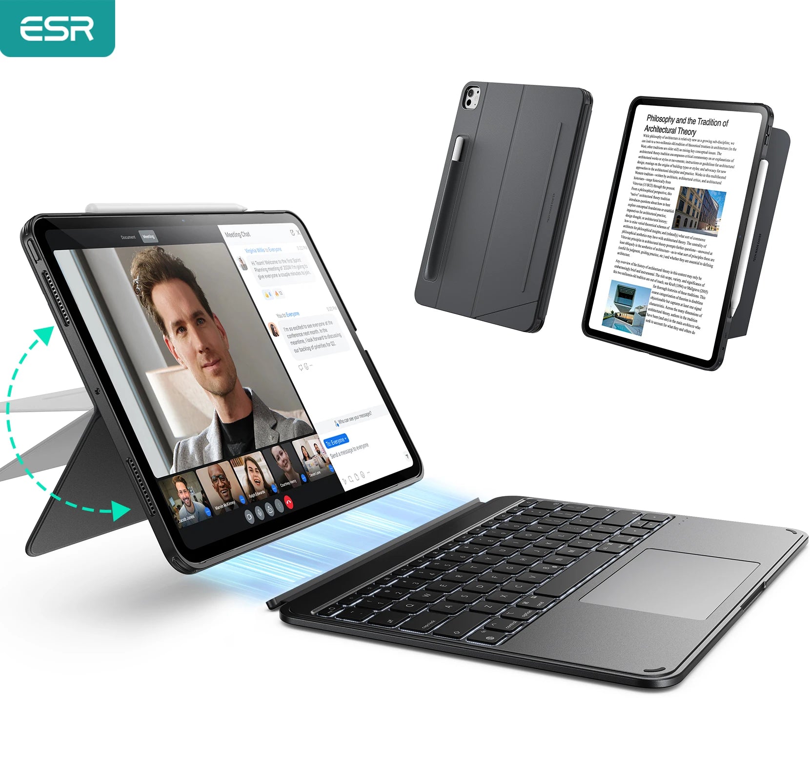 ESR for iPad Pro 13/11(M4/M5) Shift Keyboard Case Magnetic Detachable Keyboard Cover for iPad Air 11(M2/M3/M4)&Air 4&Air 5