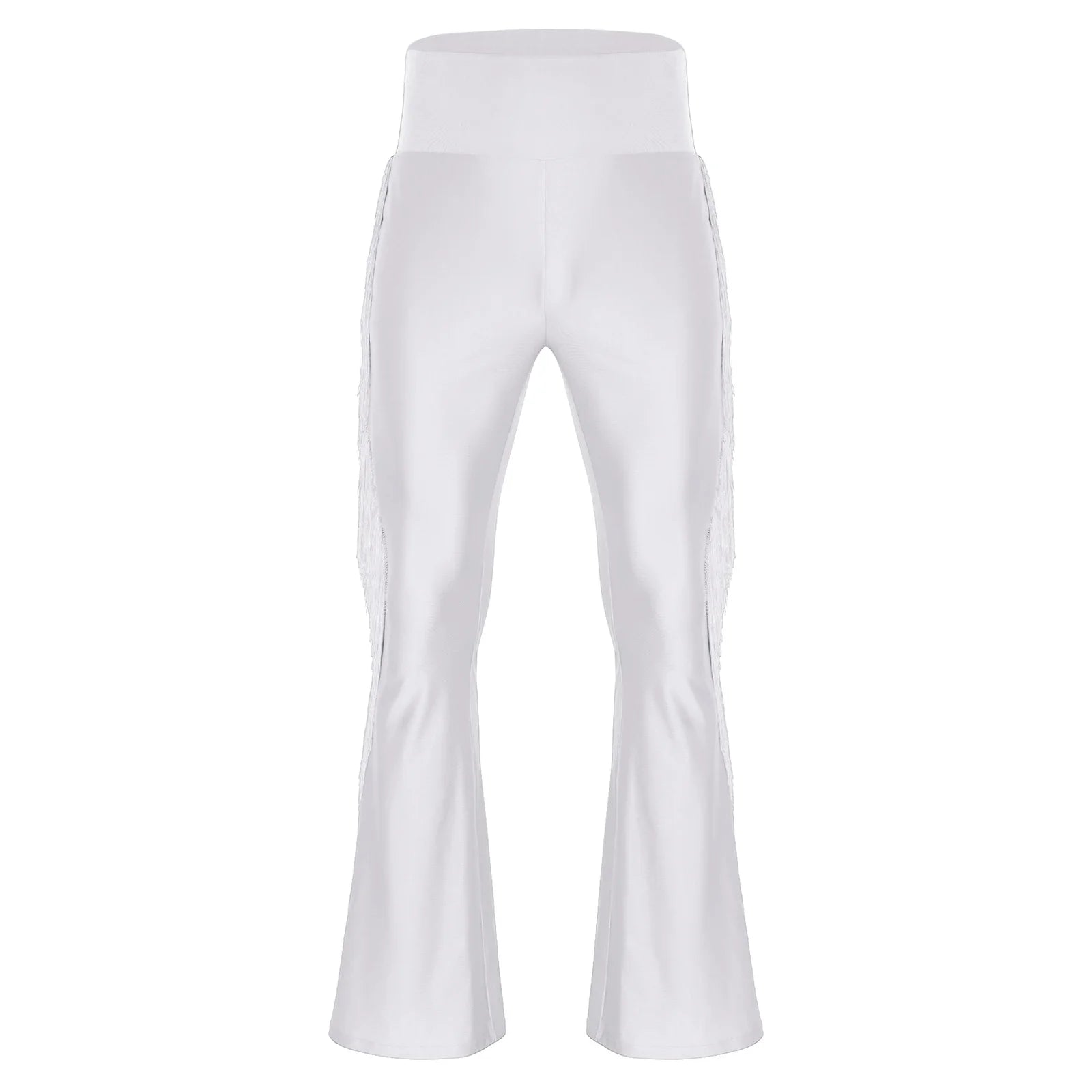 Mens Tassel Flared Pants Vintage Bell-Bottom High Waist Trousers for Jazz Latin Dance Stage Performance Club Disco Party Costume
