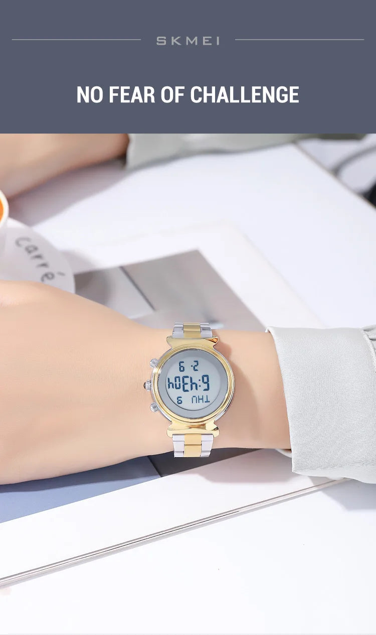 SKMEI Fashion Women's Alloy Digital Business Watch Waterproof Steel Strap Women Watch Simple Exquisite Silver Watch with 2408