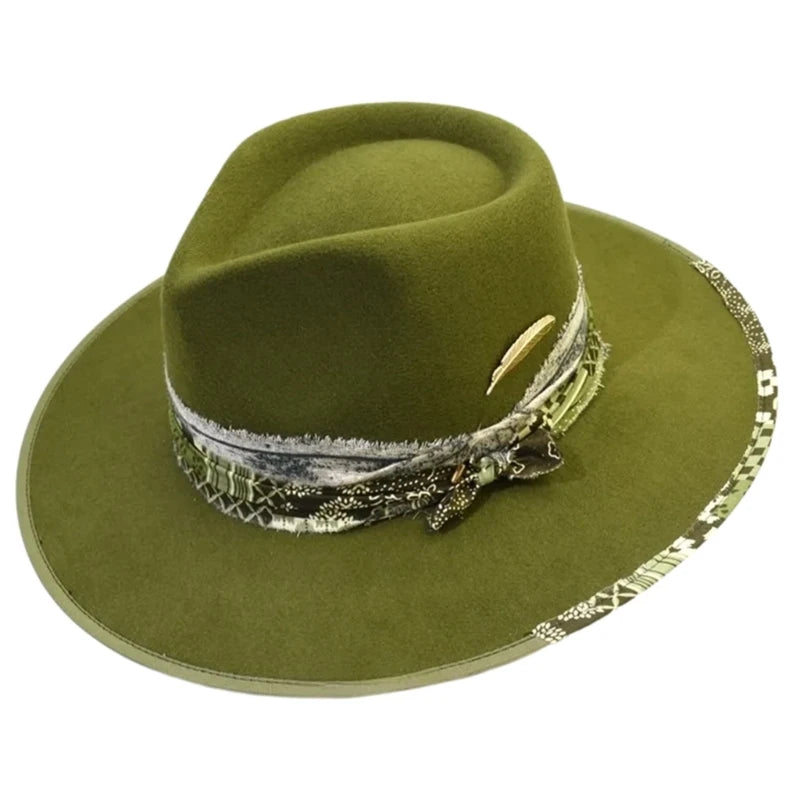Fedoras felt hats men Actors perform hat Homburg Panama Props Western black green women's Headwear Decorate dancing party caps