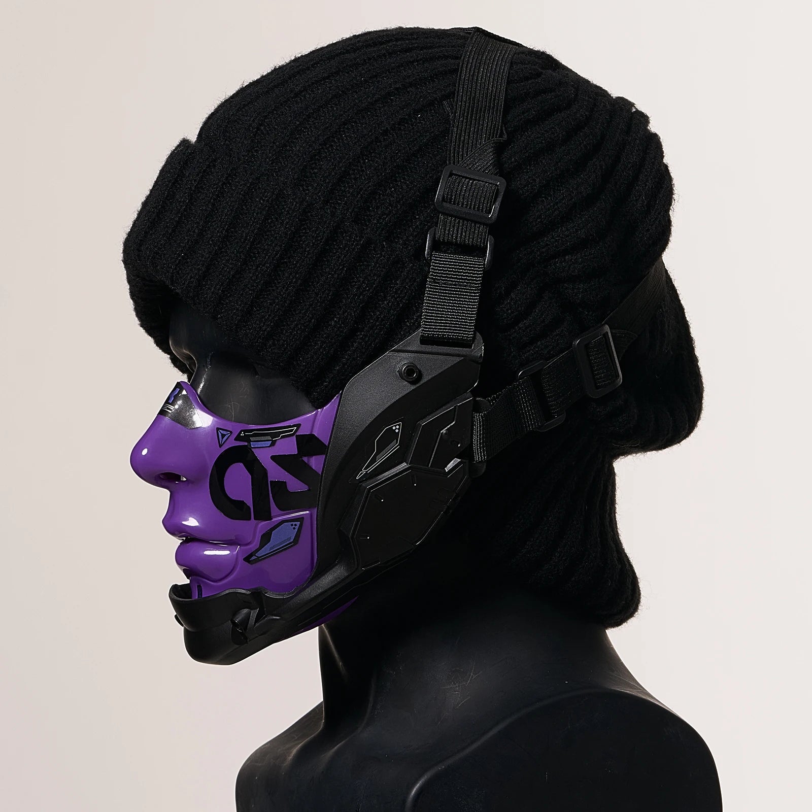 JAUPTO Cyberpunk Half Face Mask Mecha Style Halloween Cosplay Mask Adjustable Straps Breathable Comfort Tactical Streetwear