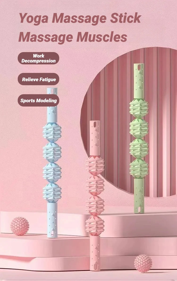 4 Ball Roller Muscles Massage Stick Relaxation Yoga Fitness Wolf Tooth Fascia For Calves Thighs Quadriceps Arms Forearms