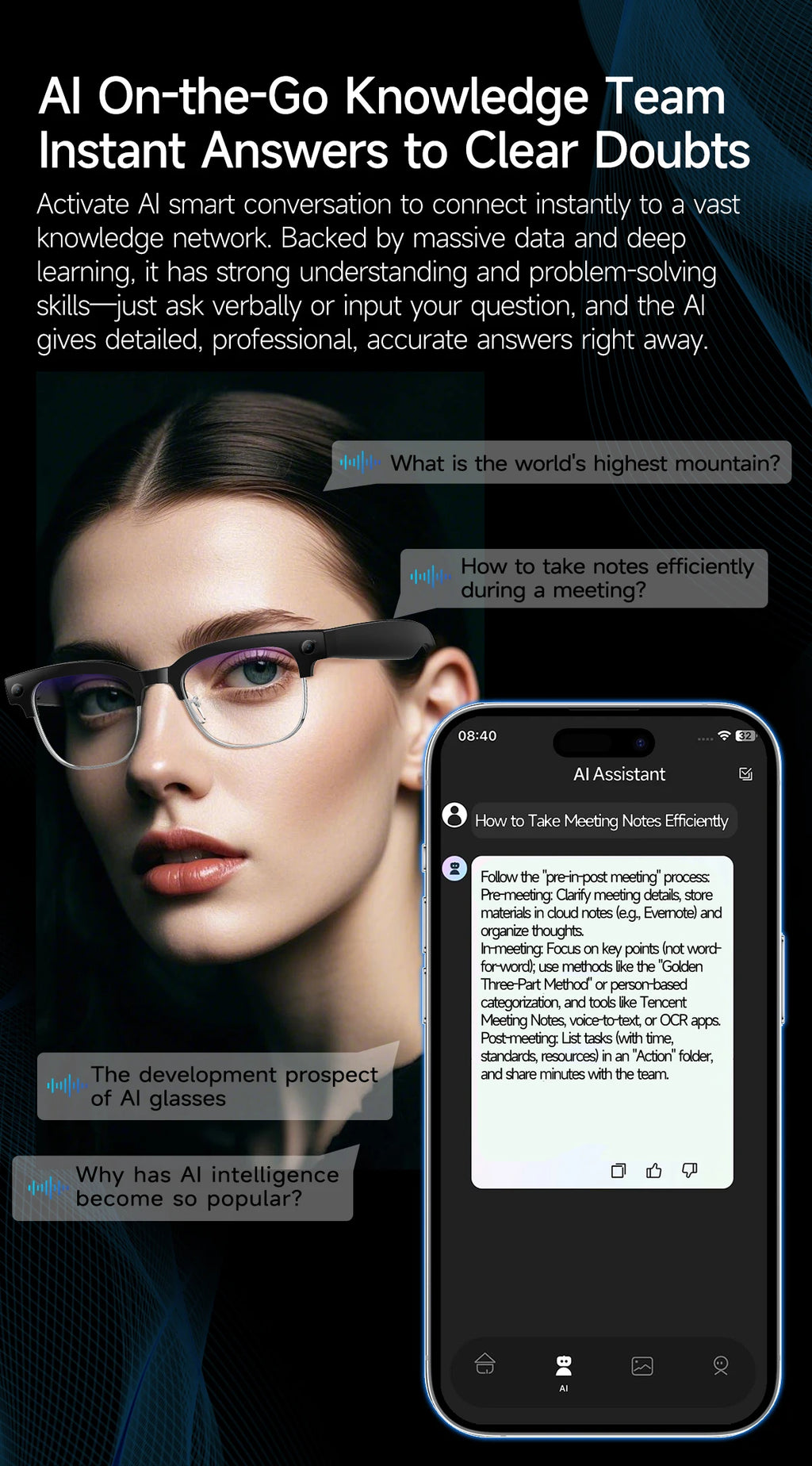 New Upgrade 800W Pixel Smart Glasses With Camera Video Recording AI Photo Recognition Call Language Translation Voice Sunglasses
