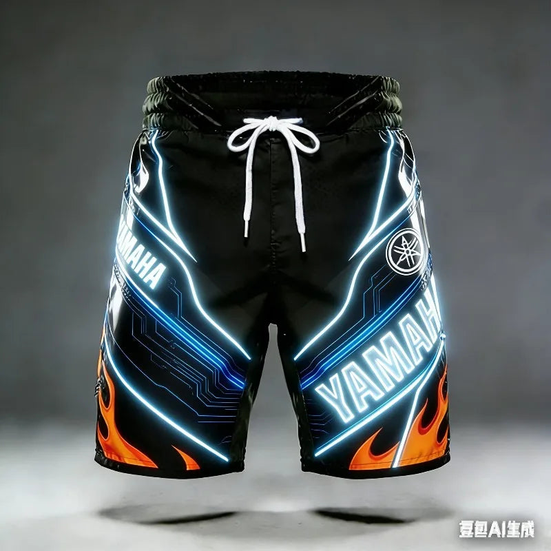 2026 Summer New Yamaha White Stripe Fashion Sports Outdoor Fitness Shorts, Men Women Large Casual Motorcycle Riding Shorts