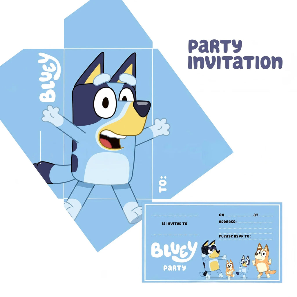 Bluey Birthday Party Invitations Bluey Party Invitation Card with Envelopes for Bluey Party Favors(12 Guests)