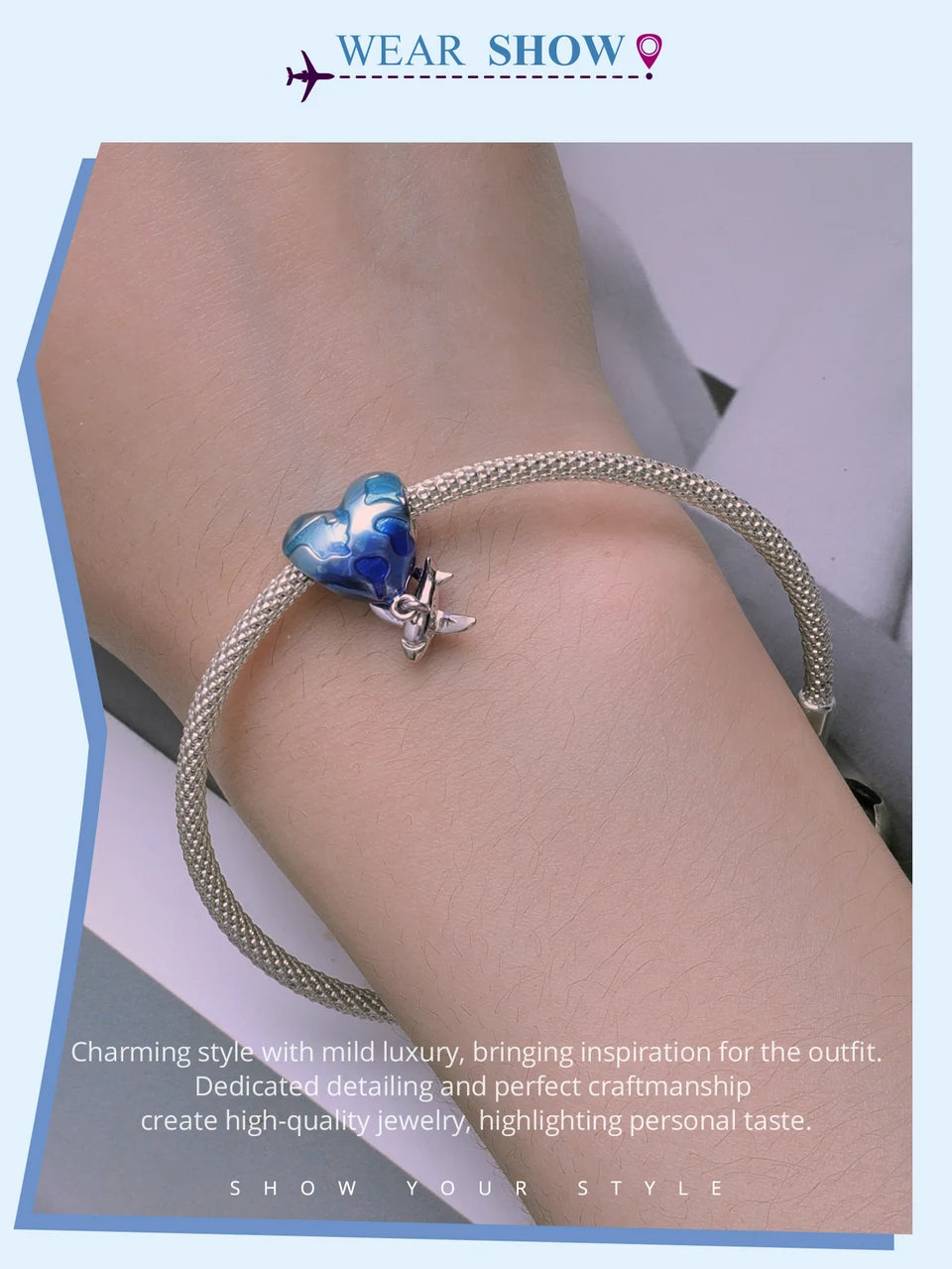 BISAER 925 Sterling Silver Summer Vacation Charm Bead Lipstick Sunglasses High Heels Airplane Pendant Fit Women DIY Bracelet