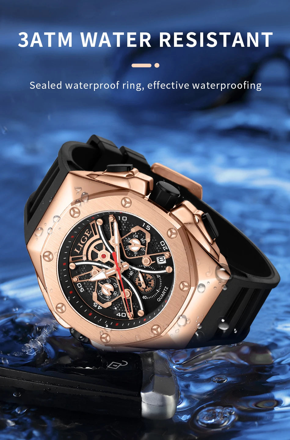 LIGE Mens Watches Top Brand Luxury Fashion Waterproof Watch For Men Silicone Sport Military Chronograph Wristwatch Montre Homme