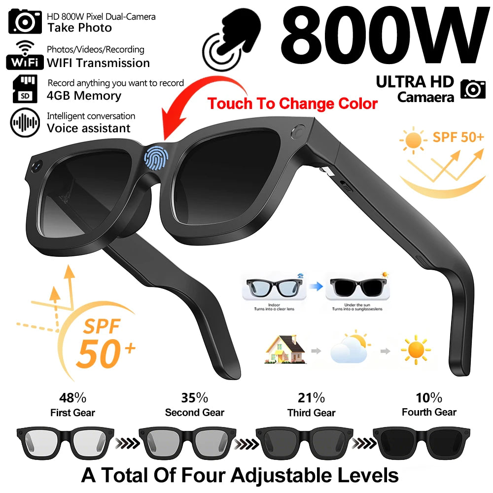 2026 AI Smart Glasses: AI Voice Translation, Video, Bluetooth Call, Music Touch Photochromic Lenses Hands-free, Universal Gift