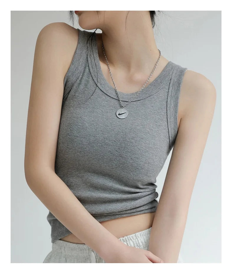 Women Thread Tank Tops With Built In Bra Padding Summer 2025 Trend Solid Outerwear Camisole Stretch Sleeveless White Tops Women