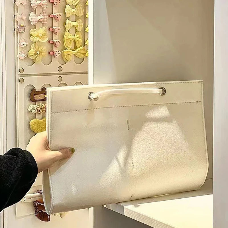 Hanging Hair Claws Clip Storage Organizer for Women Girls Soft Felt Headbands Display Hairpin Sunglasses Accessories Holder Bag