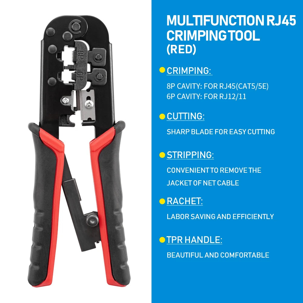 RJ45 Crimper RJ11 RJ45 Crimping Tool Ethernet Network LAN Cable Crimper Cutter Stripper Plier for 6P 8P RJ11 RJ12 RJ45 Connector