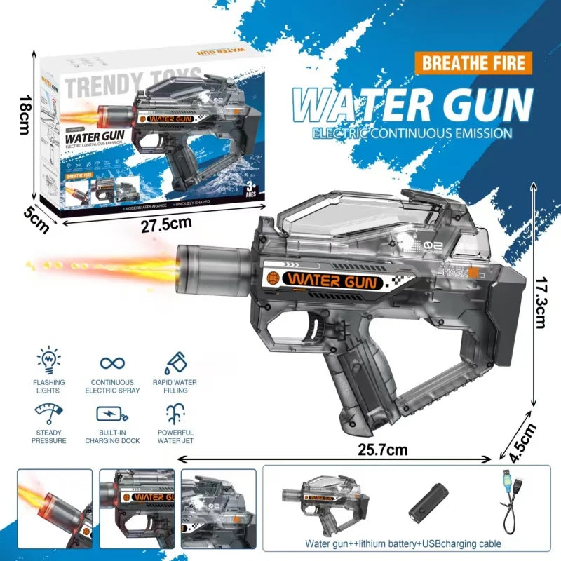Summer Outdoor Shooting Game Toys for Kids Battery Powered Electric Water Gun Transparent  Children Automatic Water Spray Guns
