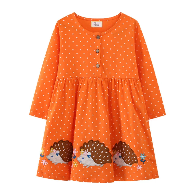 Jumping Meters 2-7T Princess Girls Dresses Buttons Hot Selling Long Sleeve Animals Baby Girls Clothes Party Kids Frocks Costume