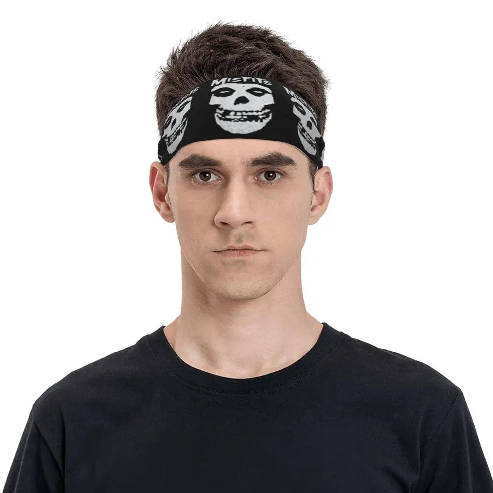Misfits White Skull Sport Sweatband for Women Men Music Sweat Headband Tennis Gym Fitness Hair Bandages Headwrap Hair Turban