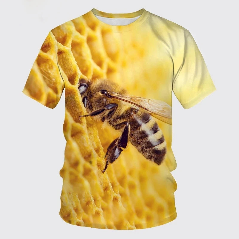 Summer New Casual Bee Pattern Men's Printed T-shirt Street Pop Hip Hop Personalized Round Neck Comfortable Short Sleeve