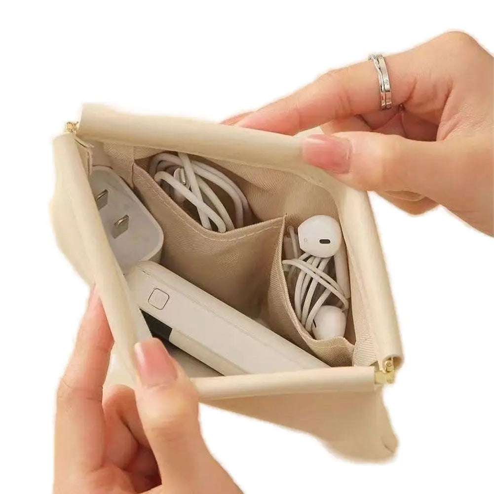 PU Leather Makeup Storage Bag Automatic Closure Waterproof Lipstick Purse Power Charging Line Earphones Carrying Bag Jewelry Bag