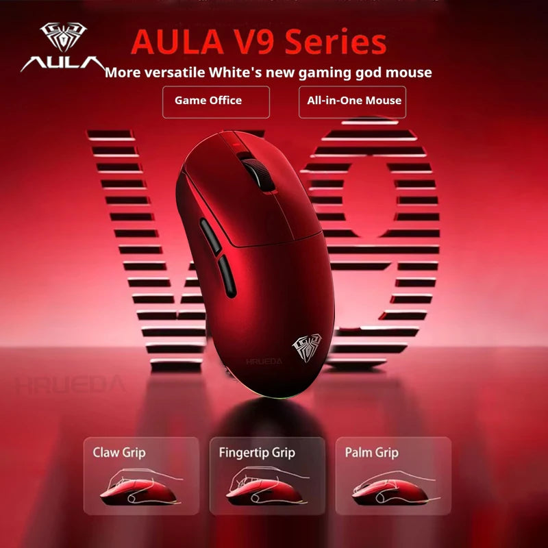 AULA V9 Ultra Wireless Mouse Tri Mode Wireless 8K Paw3950 Esports Gaming Lightweight Low Latency Mouse Custom for PC Accessories