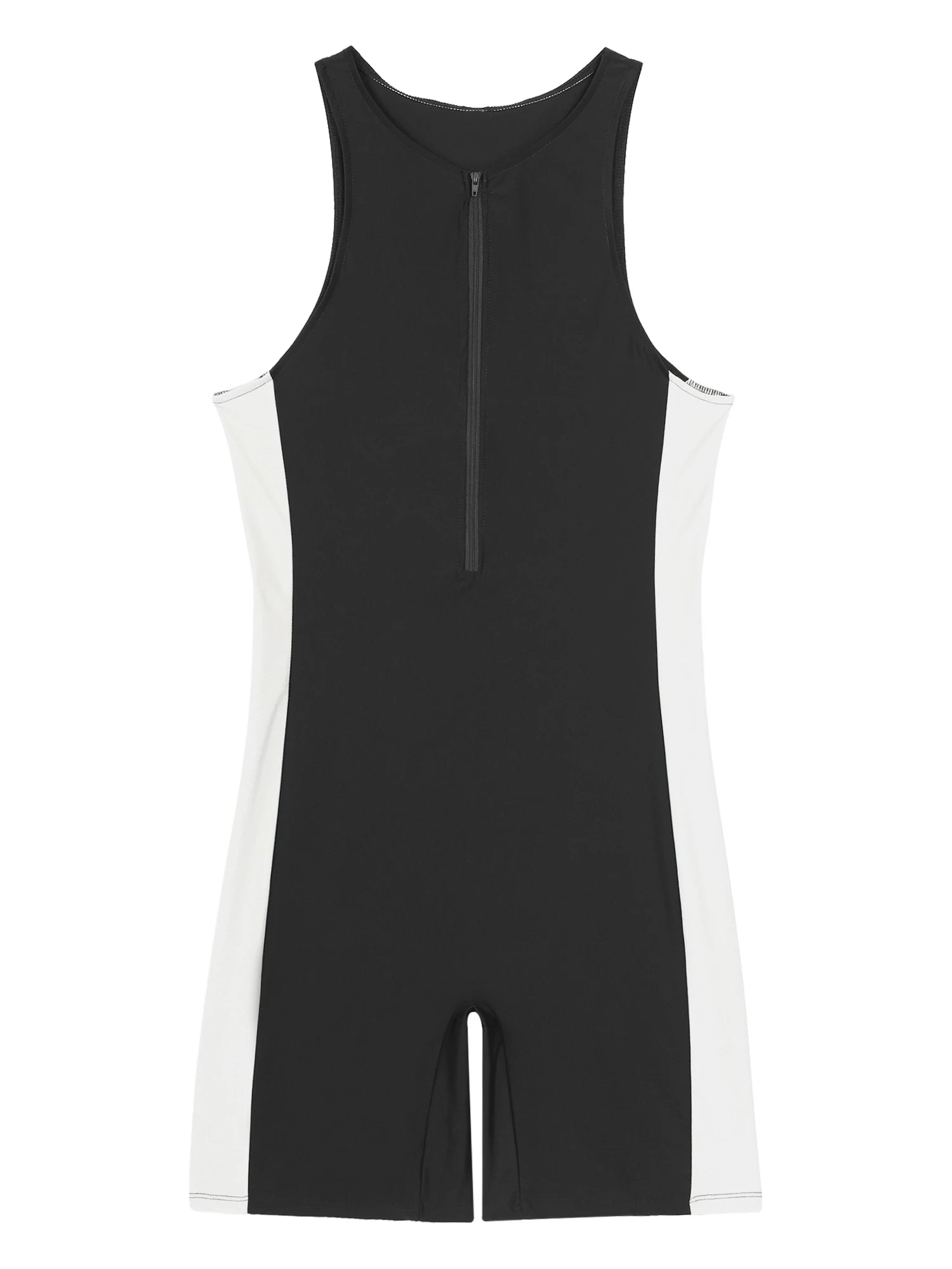Mens Swimwear One-piece Wetsuit Swimming Bathing Suit Round Neck Sleeveless Side Shorts Bodysuit Triathlon Front Zipper Swimsuit