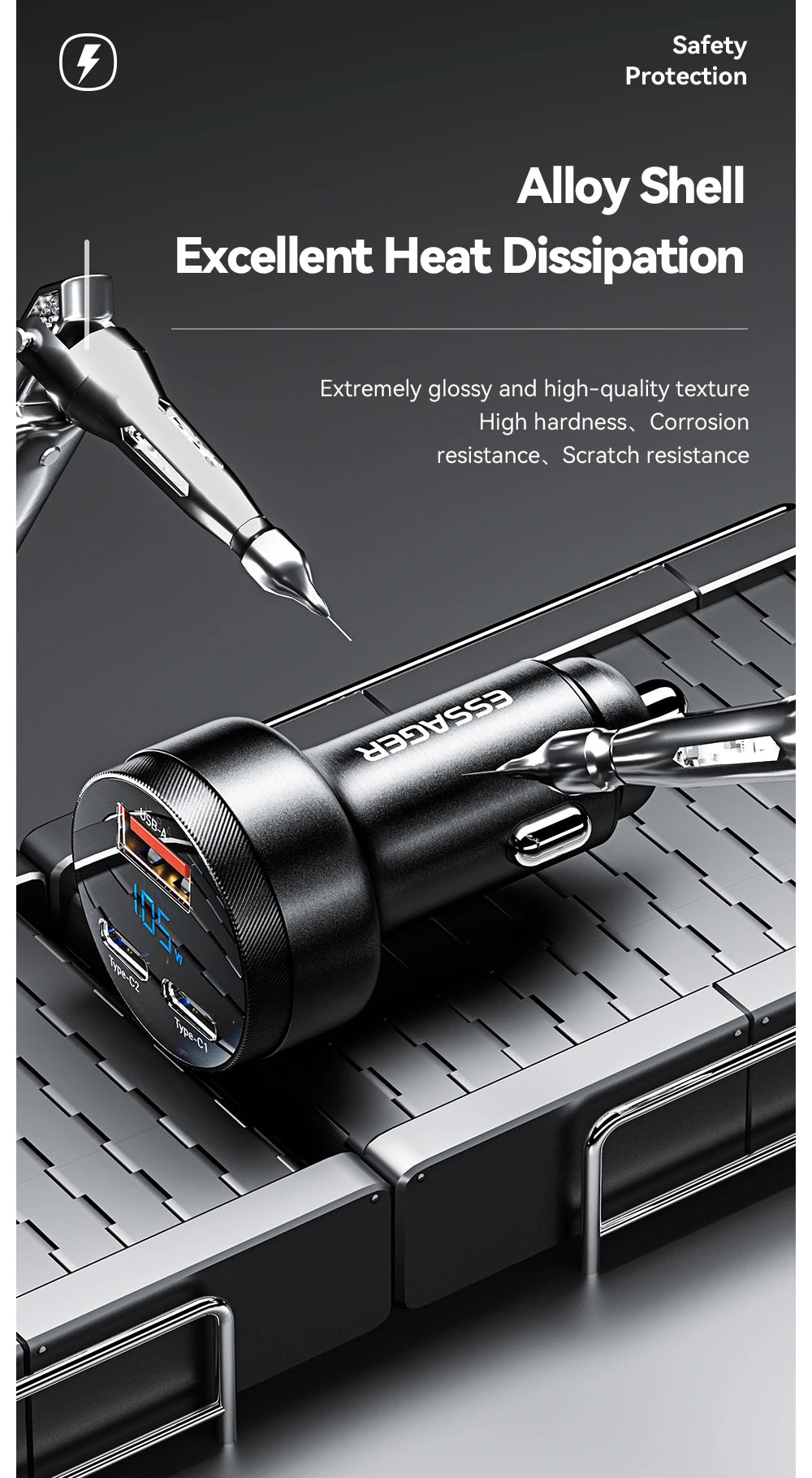 Essager 105W USB Car Charger Quick Charge 4.0 QC4.0 QC3.0 QC SCP PPS PD USB Type C Fast Charging For iPhone 14 15 Xiaomi Phone