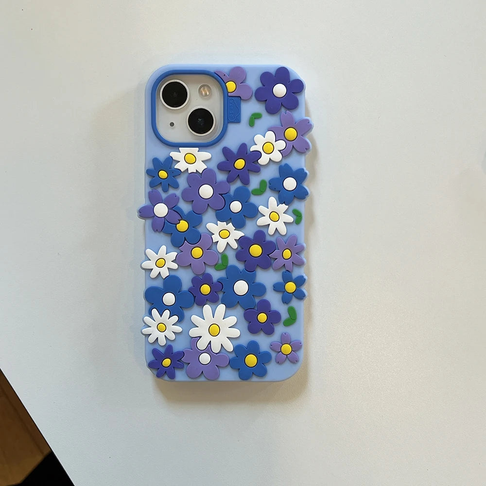 INS Korean Daisy Flower Soft Silicone Luxury Phone Case for IPhone 16 15 13 14 17 Pro Max 14 Plus Fashion Cute Floral Back Cover