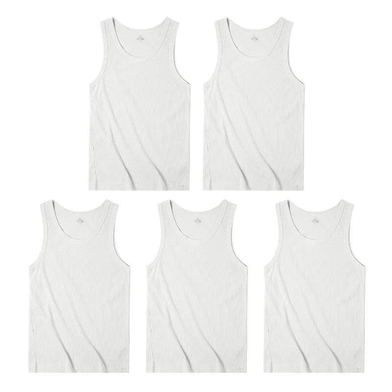 Maden Men's Retro Solid Color Slim Fit Sleeveless Vest T-Shirt Sports Fitness Threaded Inner Bottoming Shirt for Summer Tank Top