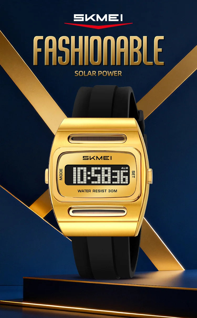 SKMEI 2563 New Solar Men's Digital Watch Silicone Strap Waterproof Multi functional Electronic Watch Alarm Clock reloj hombre