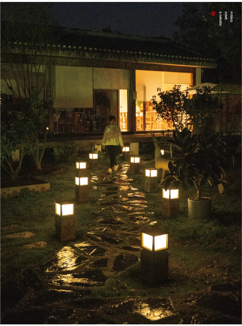 courtyard landscaping arrangement solar lawn Chinese garden outdoor villa landscape