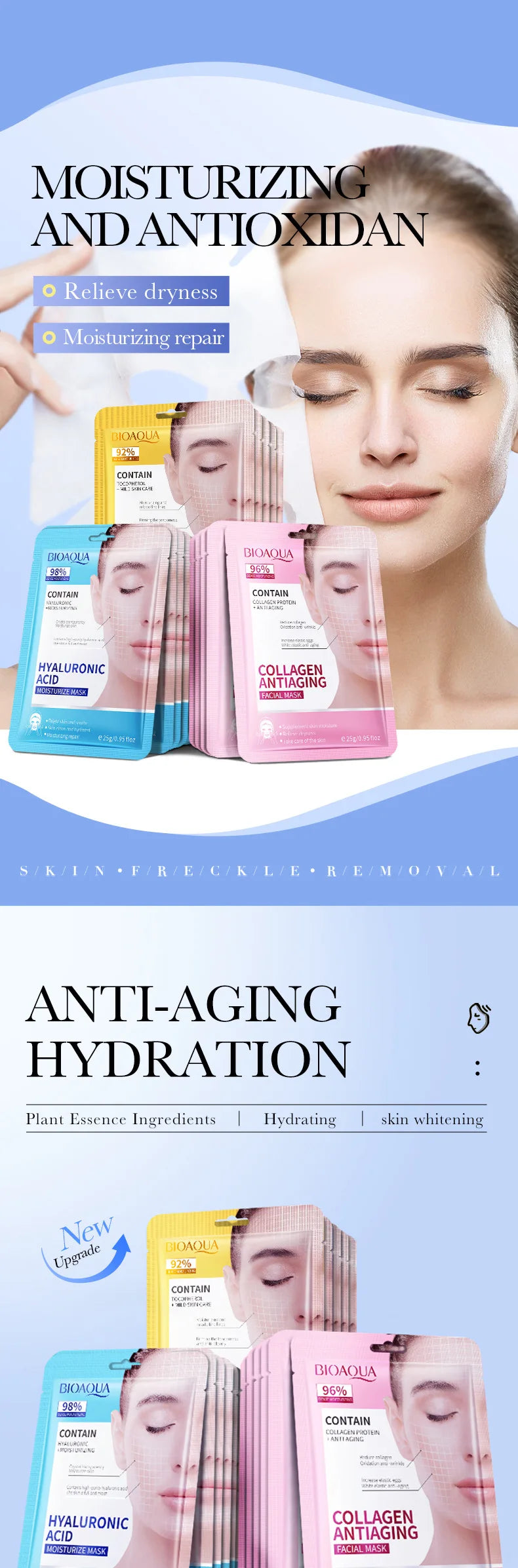 10pcs BIOAQUA  Hyaluronic Acid Retinol Collagen Facial Masks Hydrating Brightening Moisturizing Face Mask Facial Skin Care