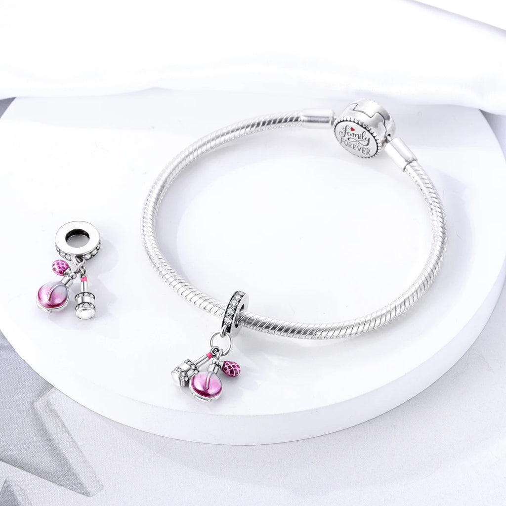 925 Silver Lipstick High Heels Charms For Lady Pendant Fit Original Bracelet DIY Ornament