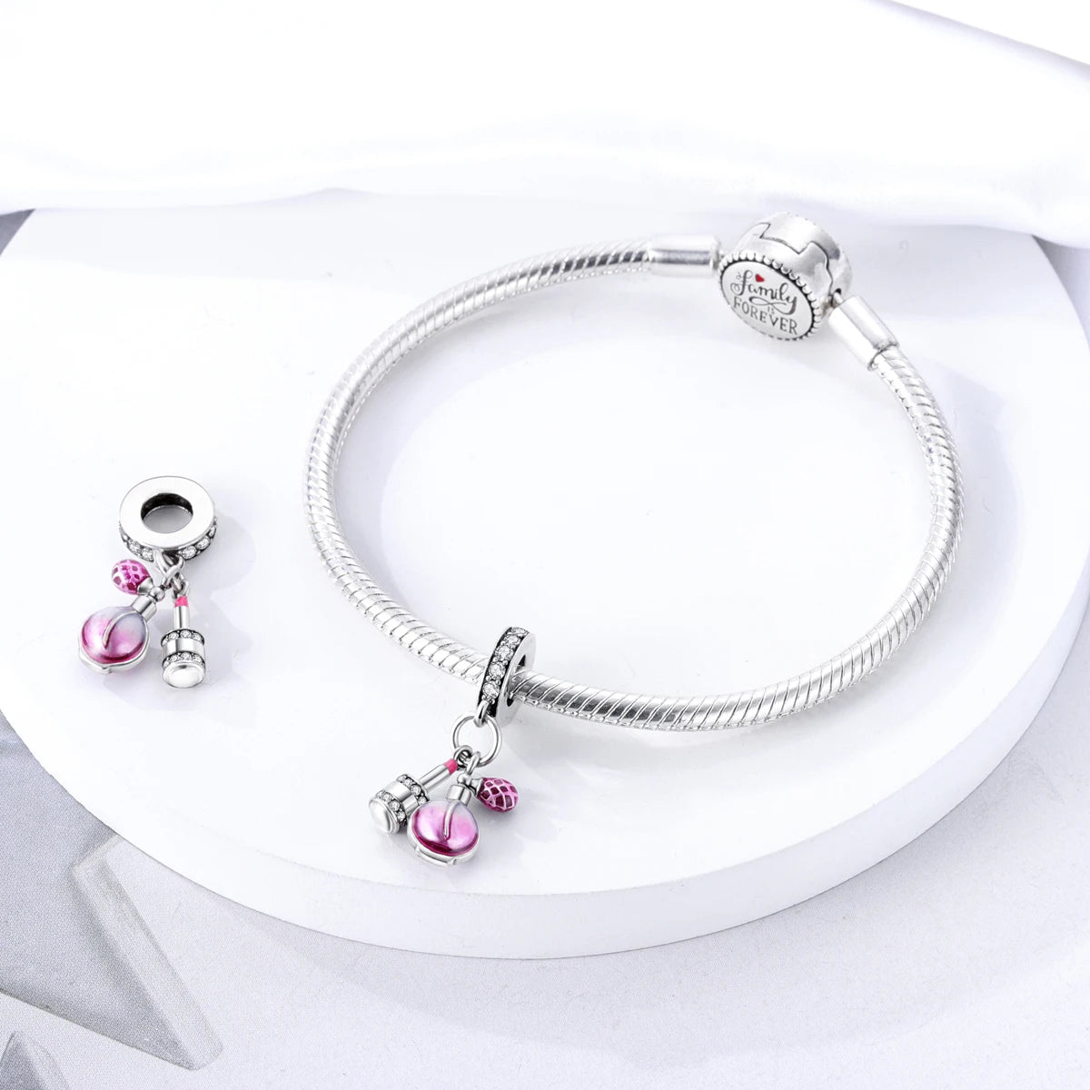 925 Silver Lipstick High Heels Charms For Lady Pendant Fit Original Bracelet DIY Ornament
