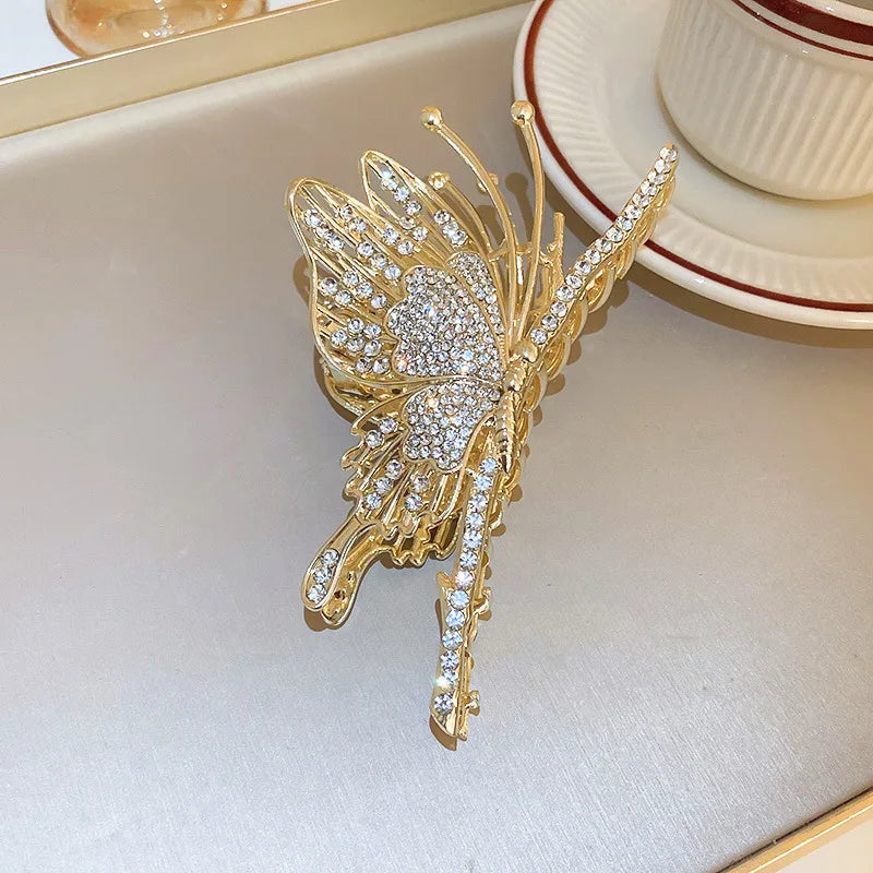 DREJEW Butterfly Hairbands for Women Rhinestone Crystal Long Tassel Chain Headband Simulated Pearl Headwear Hair Accessories