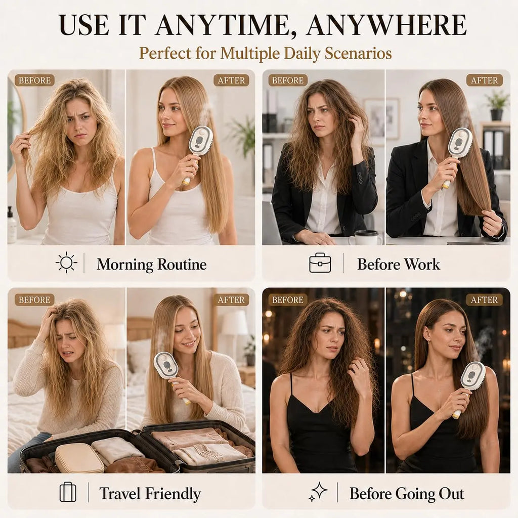 Electric Steam Brush for Hair Rechargeable Hair Brush with Water Spray Reduce Frizz Detangling & Anti-Static Hair Brush