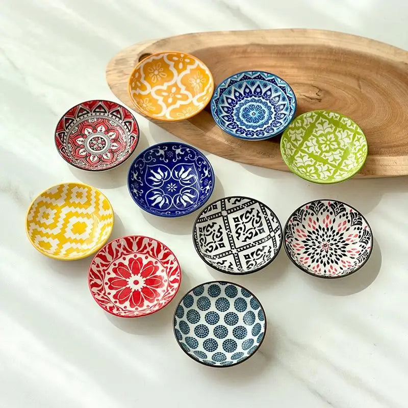 【HGPA】Ceramic Condiment Dishes, Bohemian Style Plates, Sauce Dishes, Suitable For Kitchens, Restaurants, Sushi Shops