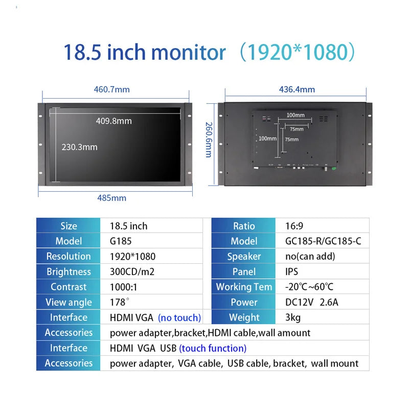 Zhixianda 18.5 Inch LCD  IPS Industrial Panel 16:9 1920*1080 Capacitive Touch Screen Open Frame Monitor For Automation Equipment