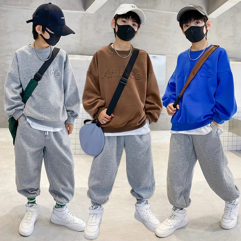 5-14 Years Teenager Boys Clothing Sets Spring Autumn New Fashion Letter Sweatshirt + Pants 2Pcs Tracksuit Suits For Kids Clothes
