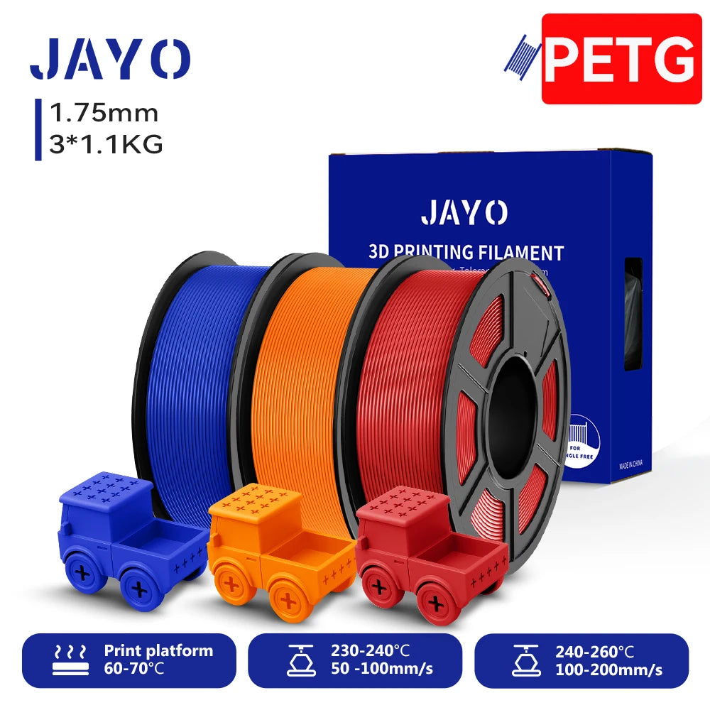 JAYO PETG/High Speed Matte PETG 3D Printing Filament 1.75MM Mix-Colors & No bubbles &Non-toxic For 3D Printer & Pen 3Rolls