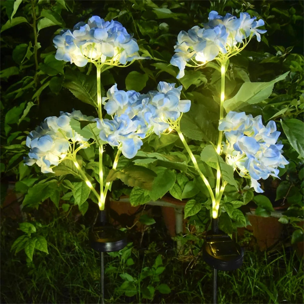 Garden Summer Home Weddig Holiday Decor 3 Heads Artificial Hydrangea Flower Landscape Ground Lights Outdoor Solar LED Lawn Lamp