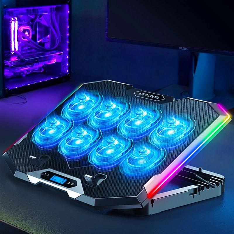 ICE COOREL Gaming RGB Laptop Cooler 12-18 Inch Led Screen Laptop Cooling Pad 3500 RPM 8 fans 2 USB Ports Notebook Cooler Stand
