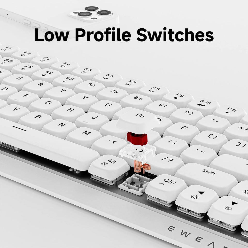 EWEADN MK84 Low-Profile Mechanical Gaming Keyboard, Wireless Bluetooth Tri-mode, Portable, Stylish Design for Gaming & Office