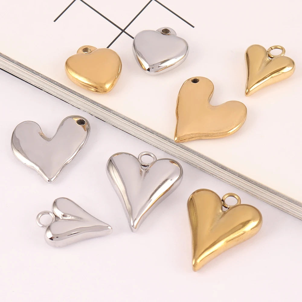 5pcs Stainless Steel Charms Heart Charms for Jewelry Making Heart Shaped Pendant Handmade Bracelets Earrings Diy Accessories