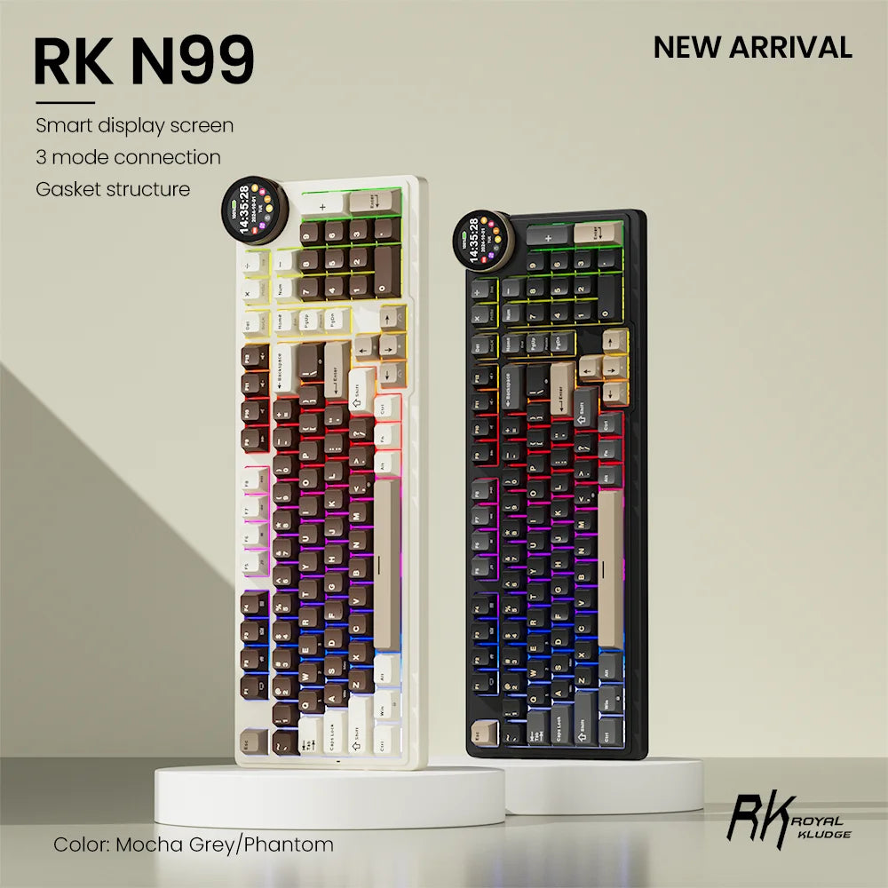 ROYAL KLUDGE RK N99 Wireless Mechanical Keyboard 98 Keys PBT Keycaps Gasket RGB Tri-mode Bluetooth Gamer Keyboard Display Screen