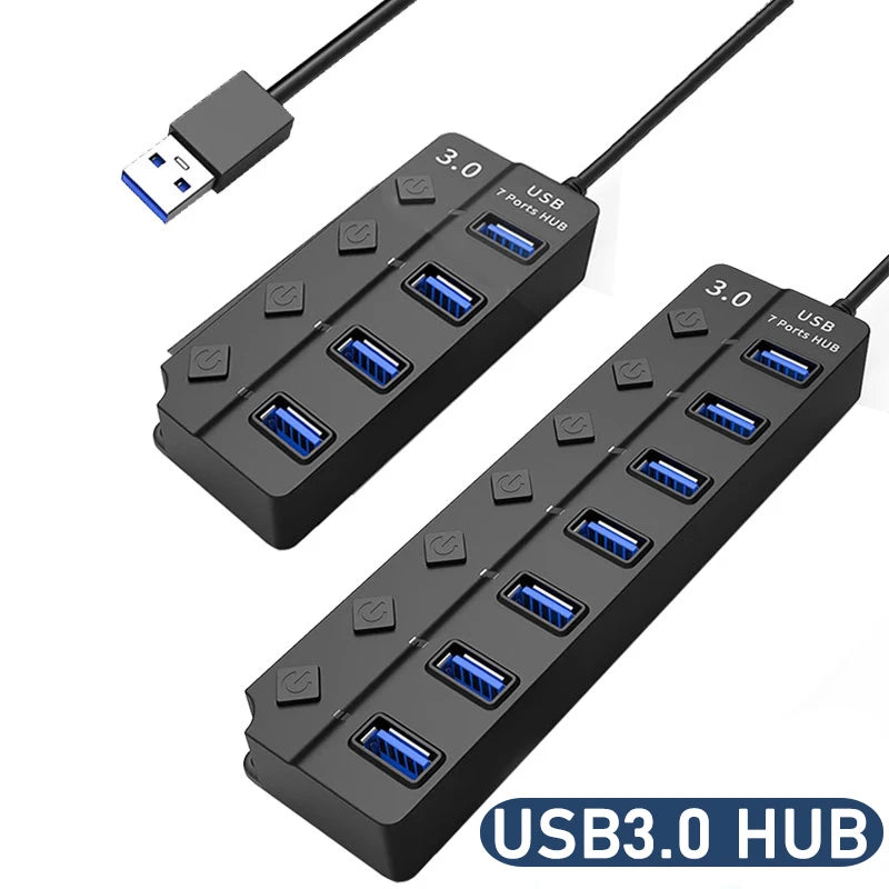 4/7 Port Multi USB 3.0 Power Adapter USB Splitter Hub USB Hub 2.0 USB Multiple Expander Switch 30CM Cable Hub Docking Stations