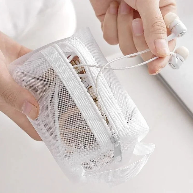 Large Capacity Lipstick Coin Purse Earphone Bag Mesh Storage Bag Organizer Pouch Clutch Bag for Women