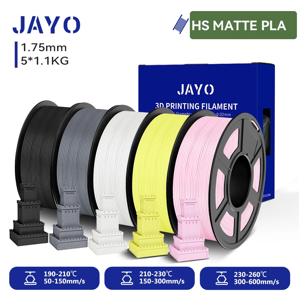 JAYO 5Rolls 3D High Speed Marble PLA/HS Matte PETG/HS PLA Filament 600mm/s High Speed 3D Printer Non-toxic Filament 1.1KG/roll