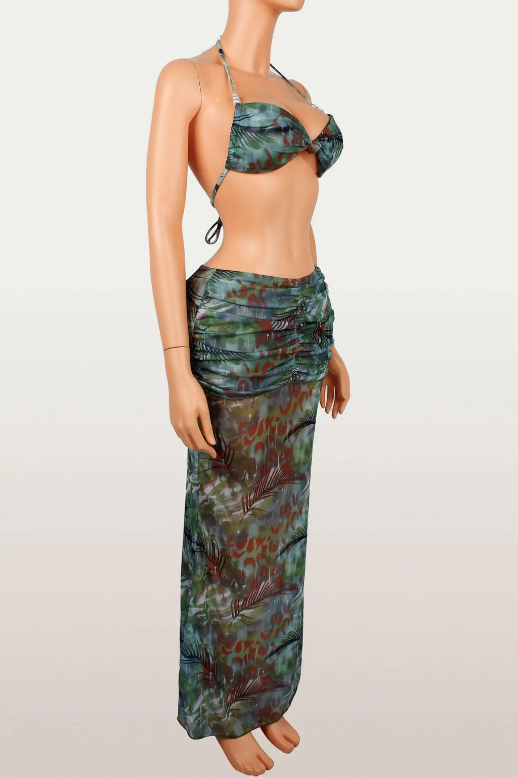 Vacation Beach Solid Color Sexy Bikini Top Top Hip-covering Long Skirt Three-piece Set