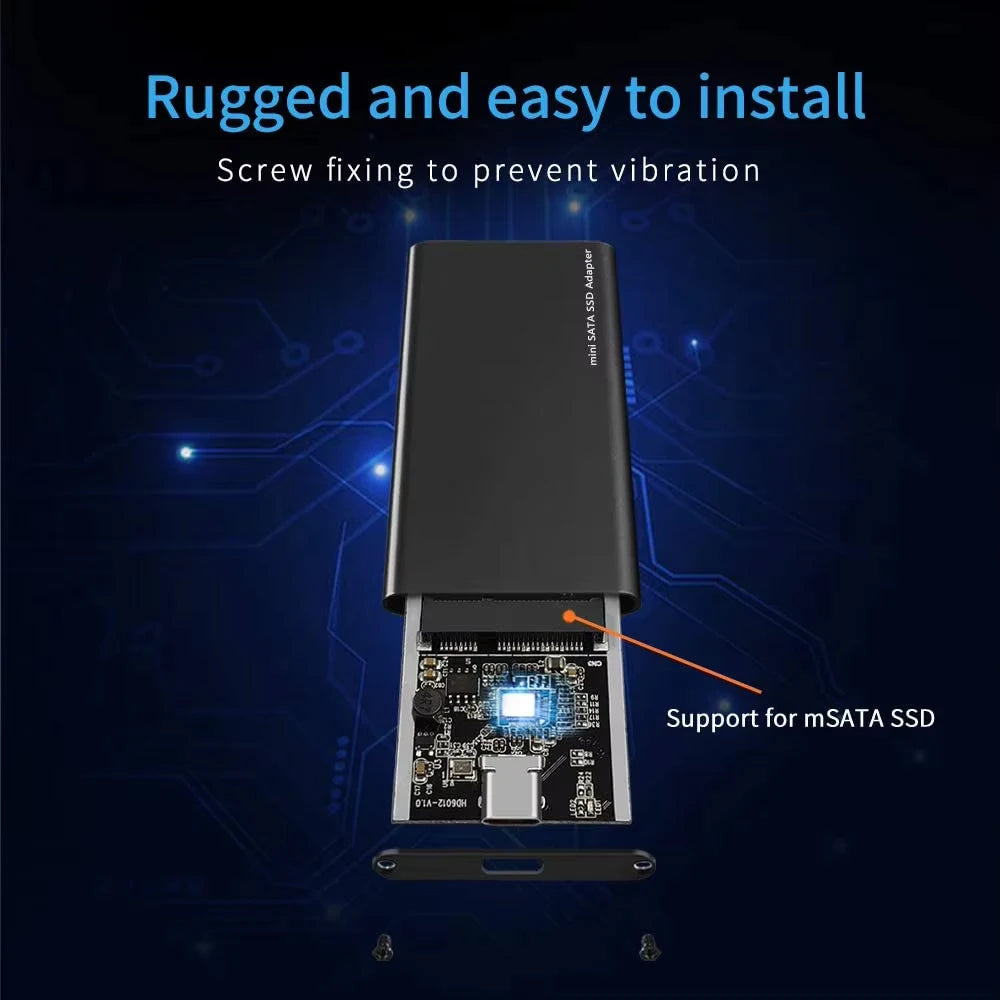 mSATA to USB 3.1 SSD Enclosure 5Gbps Aluminum Alloy mSATA Adapter Mini-SATA SSD to USB3.1 Type-C HDD Case for 1.8 inch Sata3 Box