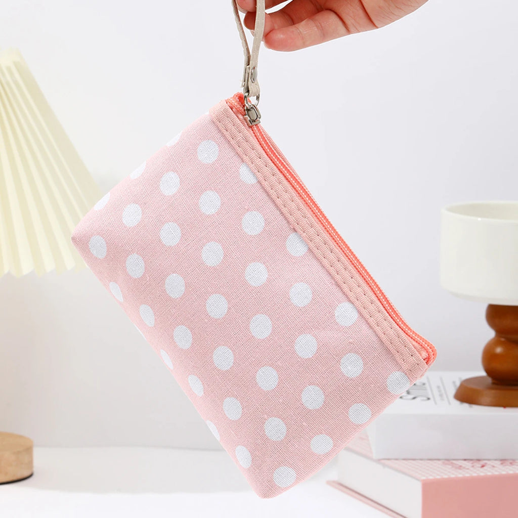 Small Fresh Canvas Dot Makeup Bag Simple and portable skincare storage bag Korean version student pencil case wallet