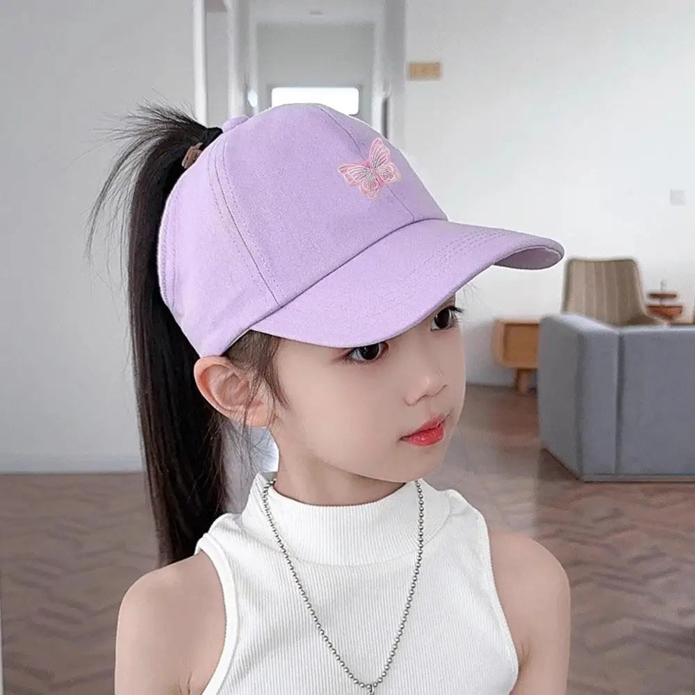 Summer Kids Baseball Caps Sun Protection Hollow High Ponytail Caps for Boys Girls Butterfly Print Outdoor Sunscreen Baseball Cap