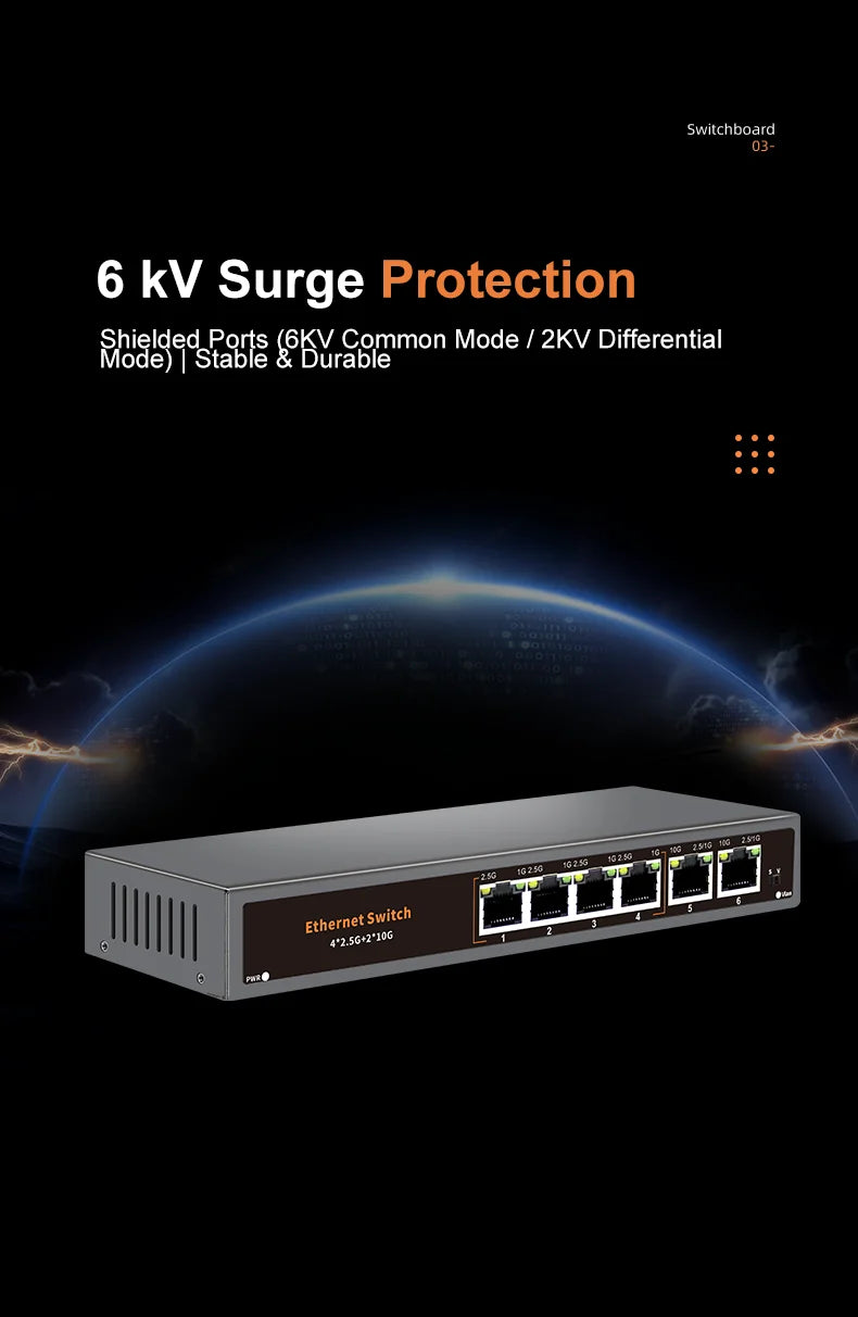 KeepLiNK 6-Port Multi-Gigabit Unmanaged Network Switch 4 X 2.5Gb RJ45 + 2 X 10Gb RJ45 for High-Speed Data Networking