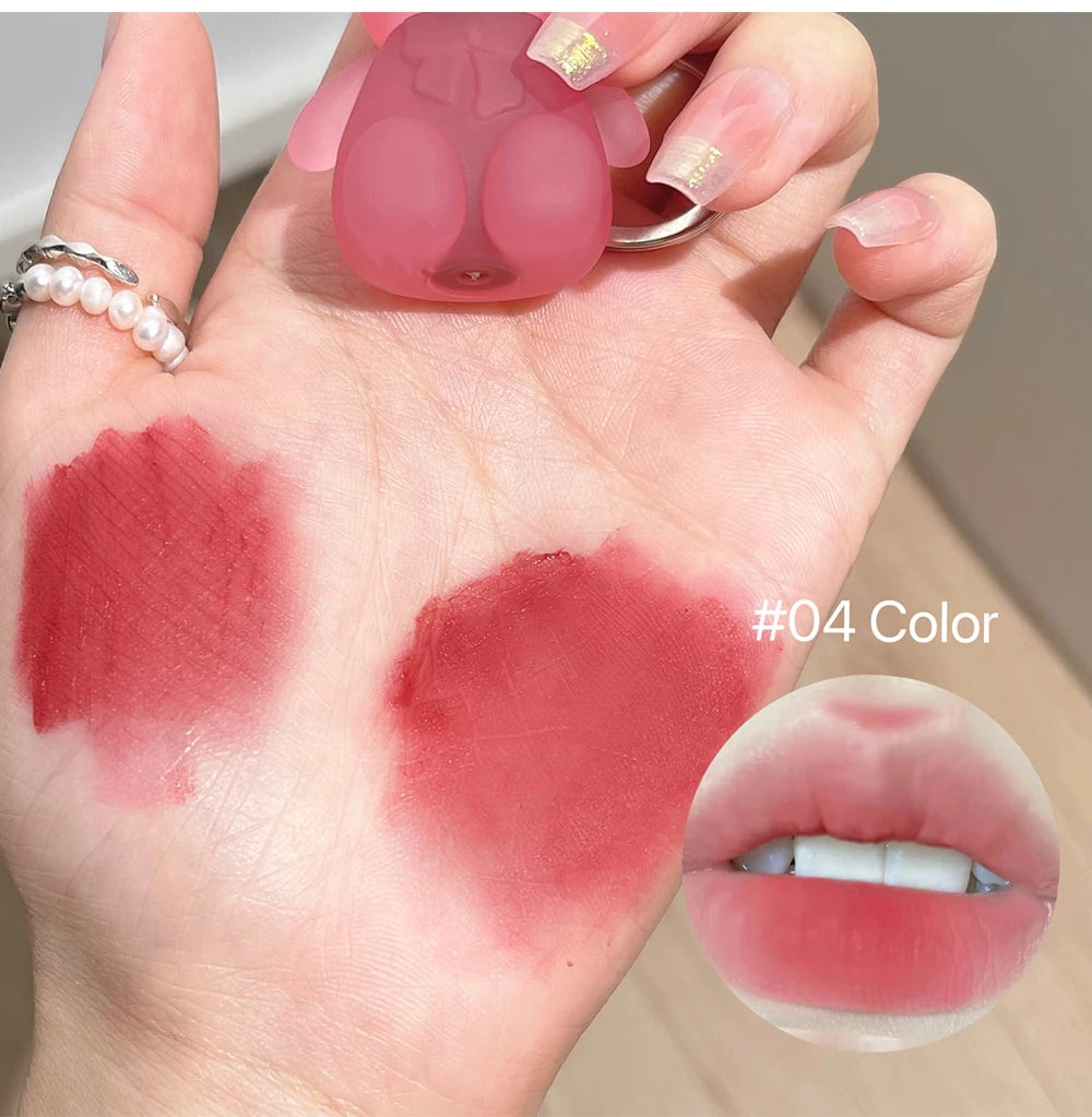 ART VALUE Cute Bear Liquid Lipstick Keychain Matte Nude Sexy Red Lipgloss Lasting Non-stick Cup Lipstick Makeup Lip Stain Tint